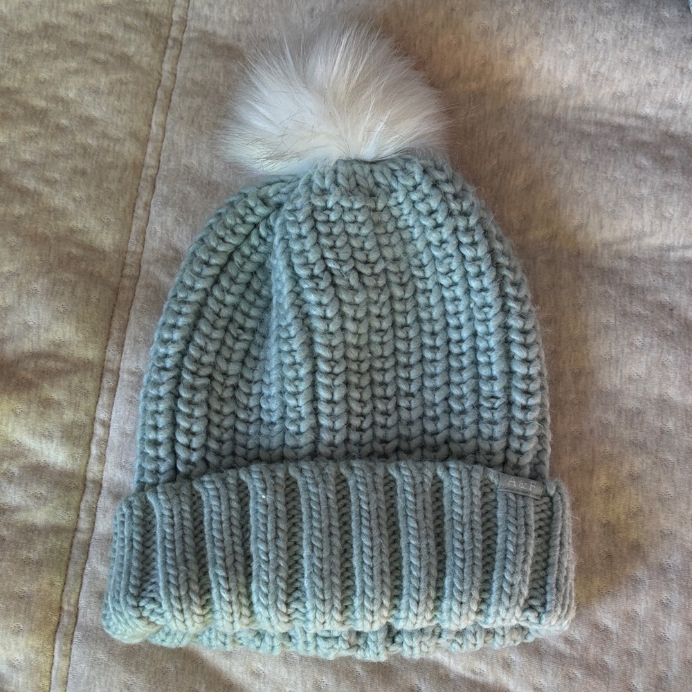 Abercrombie & Fitch Sea Foam Knit Hat with White Pom